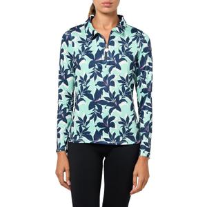 Stella Parker Womens Long Sleeve Quarter Zip Tennis-Golf Polo Top- UPF+, Quick Dry, Moisture Wicking (X-Small, Teal Navy)