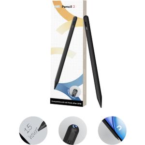 eiP Pencil 2 for iPad 2024-2018, Magnetic, 0.1mm Precise, 2X Durable Tips, Palm Rejection Stylus for iPad 10/9/8/7/6th Gen, iPad Pro 12.9/11/13" M4, iPad Air 3/4/5 M2, iPad Mini 5/6/7, Black