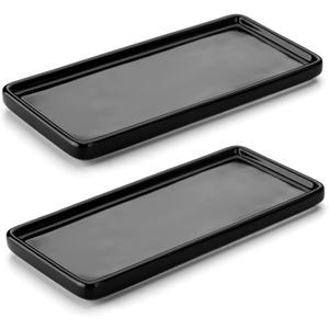 Nucookery 6" Small Rectangle Bathroom Vanity Trays,Ceramic Kitchen Soap Trays,Decorative Bathtub Organizers, Black (6", Set/2)