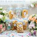 Chivertion 100 Set His Her Favorite Stickers with Popcorn Bags 5x11 Inch Treat Candy Cookie Bags for Bridal Shower Wedding Favor Treat Candy Stuffers Packaging(Blue,Ribbon)