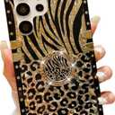 for Samsung Galaxy S25 Ultra Leopard Case with Rhinestone Ring Stand Holder, Black Cheetah Print Shockproof Protection Sparkle Bling Tightly Fit Cover for Samsung S25 Ultra (Leopard Pattern)