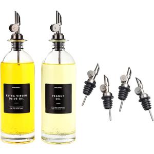 Molimoli Oil and Vinegar Dispenser with Metal Pour Spout, Weighted Pourer, Glass Bottle Dispenser for Kitchen | Weighted Stainless Steel Pourers, Pack of 4 (Pourers), 500ml Oil Bottles Black