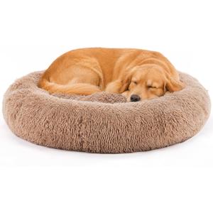DUMOS 37.4 Inch Large Donut Dog Bed for Indoor Use, Fluffy Faux Fur Plush
Warming Cozy Round Pet Bed, Machine Washable Cuddler, Anti-Slip Bed for Dogs and Cats, Brown