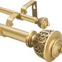 1 Inch Gold Double Curtain Rod with Vintage-style Finials-Tension Curtain Rods 28-48 Inchs for Bedroom&Home Decor