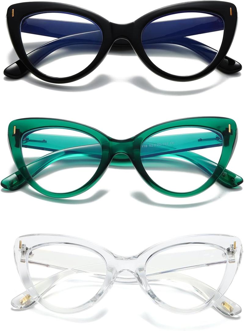 Viseng Womens Stylish Elegant Cat-Eye Reading Glasses with Blue Light Protection  Set of 3 (+2.0) (B2-3 Pack Mix Color)