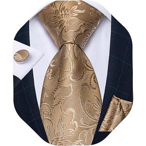 DiBanGu Mens Paisley Tie Sets Silk Jacquard Woven Floral Necktie and Pocket Square Cufflinks Wedding Business Party