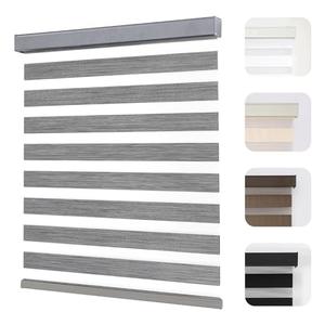 Joydeco Cordless Zebra Blinds for Windows, Dual Layer Light Control Window Blinds with Light-Proof Aluminum Cover, Free-Stop Roller Shades for Home & Office (Grey,59" W x 75" H)