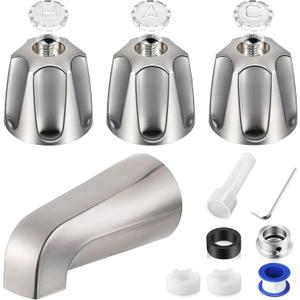 Enhon 3 Handle Shower Faucet Set Compatible with Pfister Verve Bath Tub Tool, Shower Knob and Bathtub Faucet Fits 1/2'', 3/4'' IPS Connection With 4 in 1 Spout Adapter Assembly Tool(Brushed Nickel)