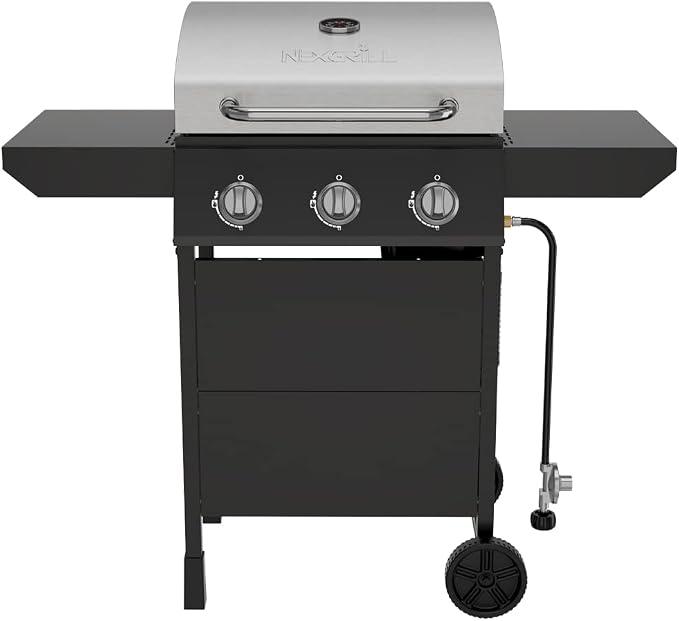 Nexgrill Propane 3 Burner Gas Grill, Side Tables with Stainless Steel Lid
Offers 27000 BTU, Built-In Thermometer, 429 Sq In Cooking Space, Porcelain-coated Steel Grate and Firebox, Warming Rack