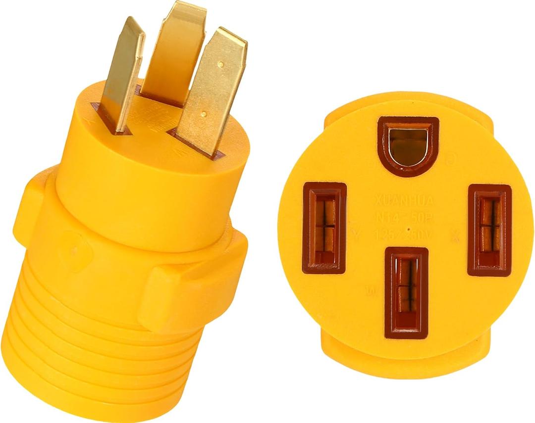 Kanayu 3 Prong Stove Adapter Compatible with NEMA 10-50p to 14-50r Adapter 3 Prong Male Plug to 4 Female Receptacle 50amp Ev Charger Generator Welder Power Cord Connector (Yellow)