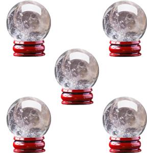 Natural Clear Quartz Crystal Sphere with Stand5PC Real Crystals Ball, Clear Quartz Small Ball Decor (Clear Quartz Ball)