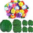 126Pcs Luau Party Decorations Supplies Tropical Palm Leaves Hibiscus Flowers Simulation Artificial Leaf for Hawaiian Luau Safari Parties Jungle Beach Theme BBQ Birthday Party Decorations Table Dcor (Large)