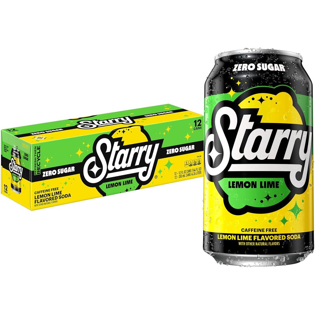 Starry Zero Sugar Lemon Lime Soda, 12 Fl Oz Cans (Pack of 12)