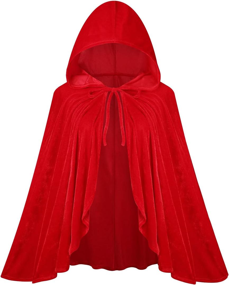 Colorful House Velvet Red Riding Hooded Velvet Cloak Halloween Christmas Cosplay Party Fancy Cape (27.56'')