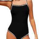 WIQI Girls Swimsuit One Piece Bathing Suit Color Contrast Trim Girls' Swimwear with Cover Up Skirt Size 9-16 (9-10 Years, Black)
