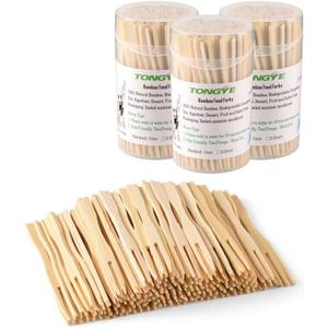 [3 Packs of 110 PCS] 3.5 inch Appetizer Forks, Mini Forks for Appetizers, Cocktail Forks Appetizer Forks, Bamboo Toothpicks for Appetizer, Wooden Forks Food Picks for Fruit, Charcuterie Accessories.