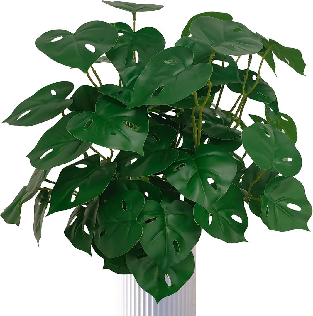 ATFL Fake Tropical Monstera Plant,6 Pcs 32'' Faux Monstera Plant,Artificial Palm Plants Indoor Without Pot (Green)