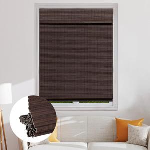 SEEYE Cordless Bamboo Roman Shades, Blackout Natural Bamboo Blinds for Indoor Windows, Roll Up Blind Privacy Shade for Home, Office, Door, UV Resistant & Easy to Install, 28" W x 64" H, Brown