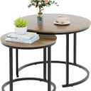 VILAWLENCE Nesting Coffee Table Set of 2, Modern Round Side Table End Tables for Living Room Bedroom Balcony,Grey Wooden Stacking Accent Coffee Tables with Metal Frame