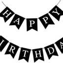 Happy Birthday Banner, Black Happy Birthday Decorations Birthday Sign for Birthday Party Backdrop Decor, Black Happy Birthday Sign Party Hanging Supplies for Girls Boys and Women