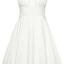 Belle Poque Women's Vintage Sleeveless Solid Floral Ruched Summer Cute A-Line Flowy Swing Midi Dress (Medium, White)