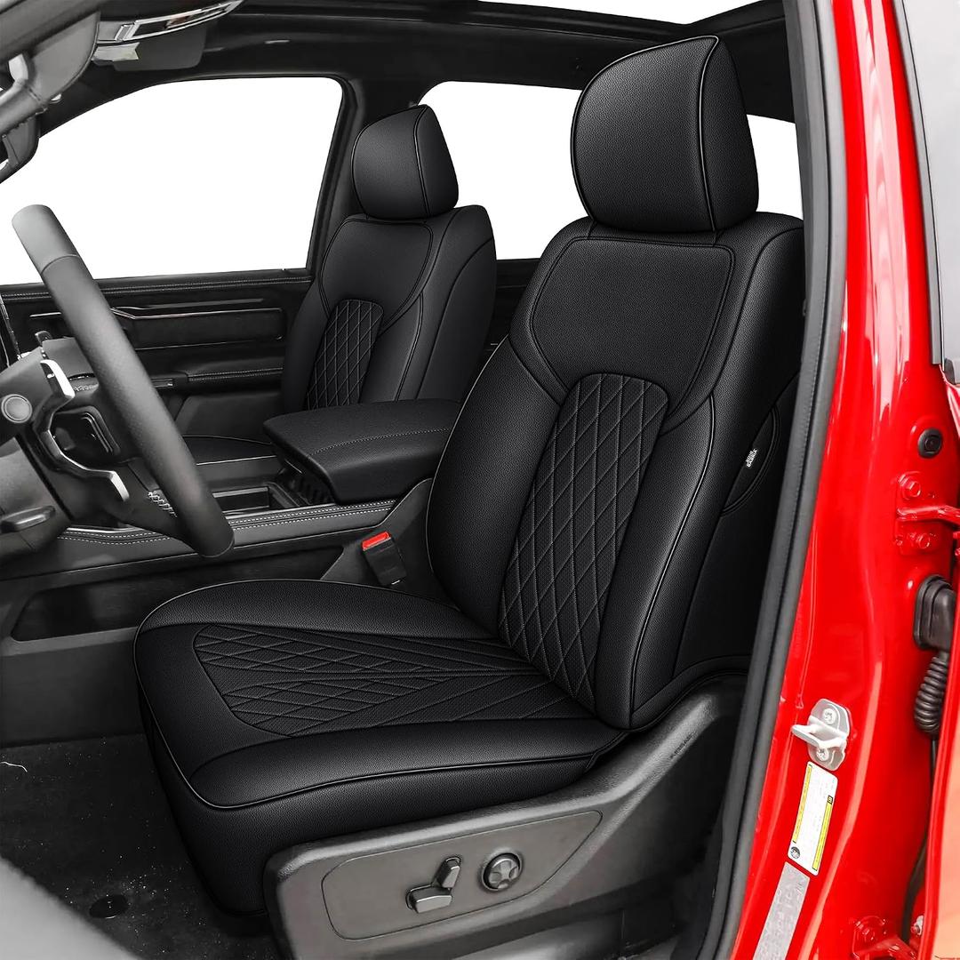 AOMSAZTO Custom Fit Seat Covers for Dodge RAM 1500 2019 2020 2021 2022 2023 2024 2025 2026 Leather Cars Seats Cover Truck Full Set(Black-006)