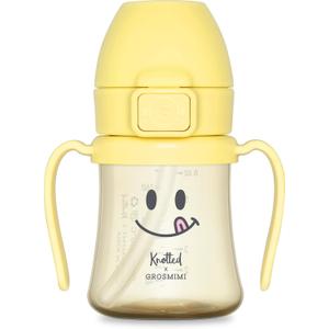 GROSMIMI x KNOTTED Flip Top Spill Proof Sippy Cup, PPSU, BPA Free, Stage 2 Straw for Toddlers (Smile 6oz)