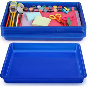Hoteam 10 Pcs Flat Storage Organizer Tray Bin Letter Size Paper Tray for Classroom Plastic Stackable File Organizer for School Office Teacher Book Organization(Blue,16.14 x 11.81 x 1.38 Inch)
