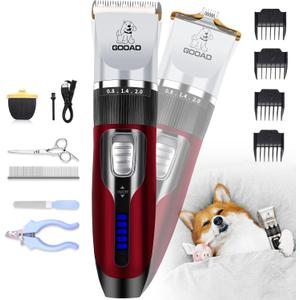 Dog Clippers Grooming Kit and Paw Trimmer,Cordless,Low Noise, Electric Quiet,Rechargeable, Dog Trimmer Grooming, Pet Hair Clippers for Thick Coats,Shaver for Small and Large Dogs Cats(Red)