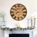 24 Inch Farmhouse Wall Clock - Antique Rustic Wood Finish, Silent Battery-Operated Timepiece with Stylish Decor for Home, Office, Kitchen, Bedroom & Living Room (Brown)