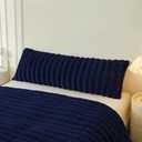 MEGO Fluffy Faux Rabbit Fur Body Pillow Cover, Luxury Plush Fuzzy Striped 20x54 Bed Body Pillowcase, Shaggy Furry Ribbed Bedroom Long Pillow Case with Zipper for Pregnant Women Side Sleeper, Navy Blue