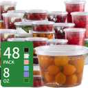 8 oz Clear Plastic Condiment Cups - 48-Pack with Lids, Airtight Small Food Containers, BPA-Free, Dishwasher Safe