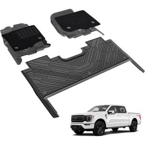 3W Floor Mats & Front Carpet Fit for 2015-2026 Ford F150 / F-150 Lightning SuperCrew Cab, TPE All Weather Heavy Duty Floor Liner Car Accessories (with Original Folding Under-Seat Storage Box)