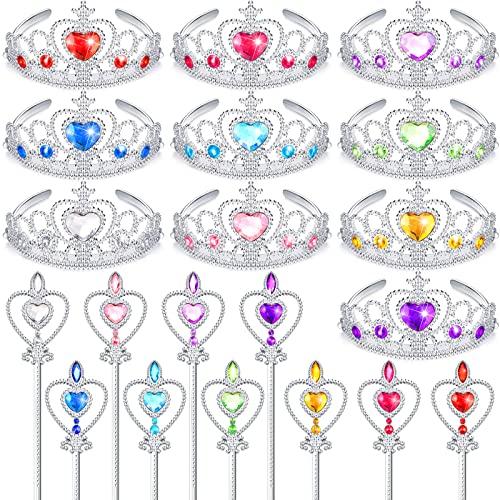 Civaner 20 Pcs Princess Dress up Accessories Tiaras Crown Set with Princess Crowns and Wands for Little Girls Kids Play Jewelry
