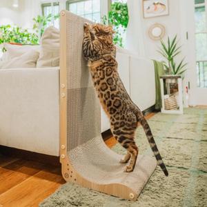 Necoichi Cardboard Cat Scratcher Wall for Indoor Cats - Cat Scratching Board, Cat Scratch Pad Lounger with Reversible Usability and Extra Comfort for Lounge, Curved (Oak, Large)