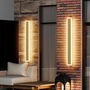 Aipsun 2 Pack Outdoor Wall Lights, Gold LED Exterior Light Fixtures, Modern Porch Lights Wall Sconce, Long LED Linear Wall Lamp Outside Lighting for Garage, Front Door 3000K (2Pack-31.5inch)