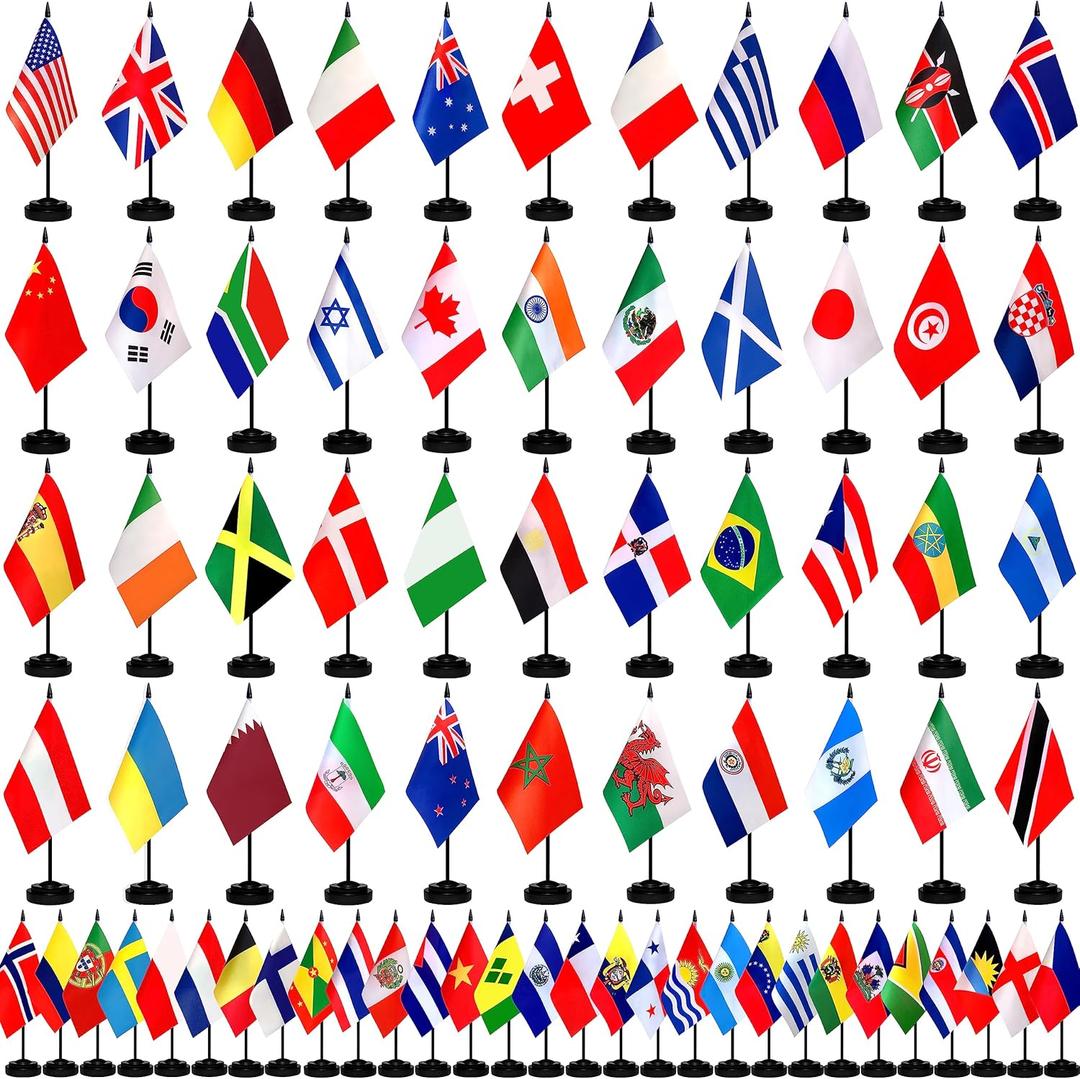 TSMD 202 Countries International World Desk Flags Set Small Mini Office Table Stick Flag with Stand Base,All Countries Flags,5x8 Inch