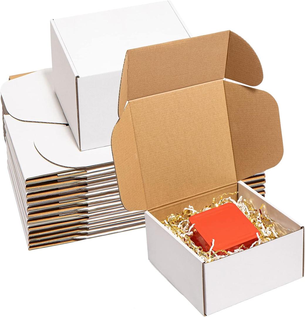 8x8x4" Shipping Boxes 25 Pack White Corrugated Cardboard Mailing Boxes for Small Business - Literature Mailer Packaging Supplies
