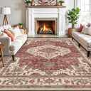 LUMI 8x10 Washable Area Rug for Living Room, Ultra Soft Traditional Vintage Red Rugs Non Slip with Rubber Backing, Low Profile, High Traffic, Stain Resistant Carpets, Ideal for Bedroom, Dining Room (Timeless Soul)