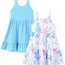 PATPAT Girls' Summer Dress Multipack – Quick-Dry, Cooling Fabric with Hawaiian & Mermaid Prints for Toddlers, Size 4-5Y