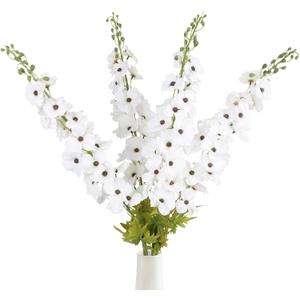 42'' Long Stem White Delphinium Artificial Flowers for Tall Vases 4PCS Fake Hollyhock Silk Flowers Realistic Larkspur Faux Flower for Home Wedding Table Decor Floral Arrangement (Pure White)