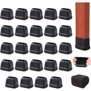 24PCS Rectangle Chair Leg Floor Protectors with Felt, Small Silicone Chair Leg Caps for Hardwood Floors, Black Outdoor Patio Flooring Protectors, Anti-scratch, Fit Length 1.3"-1.65", Width 0.63"-0.87"