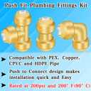 2 x Boltigen Plumbing Fittings 1/2 inch, 6pack No Lead Brass Push Fit to Connect Couplings, 2pcs Straight, 2pcs 90 Degree Elbows, 2pcs Tee, with Disconnect Clip, for Connecting Copper, PEX, CPVC