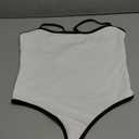 SUUKSESS Women Sexy Square Neck Thong Bodysuit Backless Cami Bodysuit Top (Large, White-black)