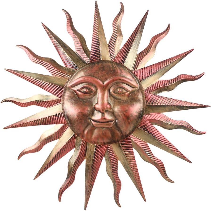 VEWOGARDEN Metal Sun Wall Decor 28" Large Outdoor Hanging Wall Art for Patio Farmhouse Garden Living Room Bedroom Decorations, Copper