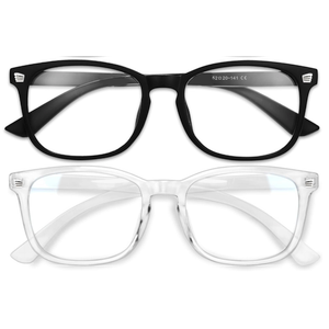 Gaoye Stylish Blue Light Glasses for Woman - Computer Glasses up to 99% Blue Light Blocking - Lightweight Frames - 2 pack (A1 Matte Black+transparent)