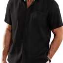 COOFANDY Men's Casual Linen Shirts Short Sleeve Button Down Shirt Summer Beach Tops