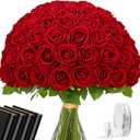 Waipfaru Red Roses Artificial Flowers Bulk, Real Touch Velvet Roses with Wrapping Paper, 50 Pcs Fake Flowers for Wedding Centerpieces Bridal Bouquet Valentines Mothers Day Decor
