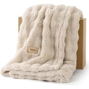 Bedsure 3D Fleece Bubble Blanket for Couch - GentleSoft Beige Throw Blanket for Sofa Bed Room Decor - Luxury Soft Cozy Gifts for Women, Lightweight, All Seasons, Beige, 50"x60"