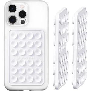 Anteel Double-Sided Silicone Suction Phone Case Mount, Enhanced Suction Cup Power and Thickened Grip for Selfies and Videos, Durable, Hands-Free Non Slip Accessories, 2.36"x3.66" (WHT&WHT)
